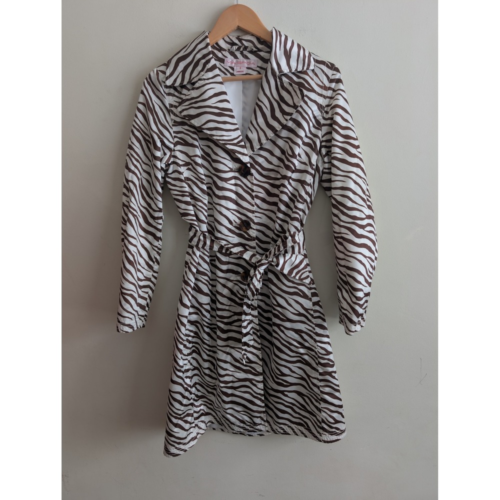 Via Spiga Womens Zebra Print Trench Coat Belted Button Front S Retro Statement